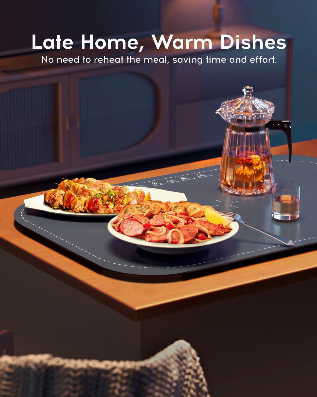 Willing 250W Warming Tray with Temperature Settings - Portable Food Warming Mat for Stainless Steel, Ceramic, and Glass Enamelware in Navy Blue