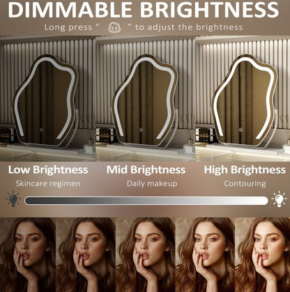 Vanity Makeup LED Mirror with Smart Control and Lights Strip - Wall Mount Decor, Removable Glass Hanging
