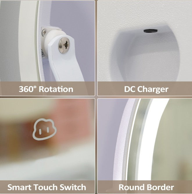 Vanity Makeup LED Mirror with Smart Control and Lights Strip - Wall Mount Decor, Removable Glass Hanging