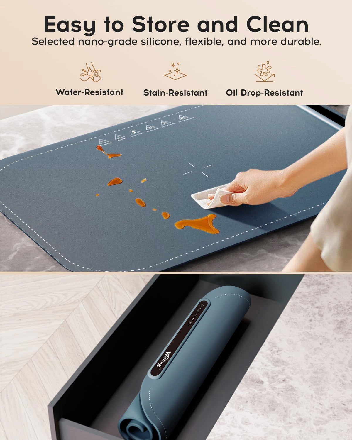 Willing 250W Warming Tray with Temperature Settings - Portable Food Warming Mat for Stainless Steel, Ceramic, and Glass Enamelware in Navy Blue
