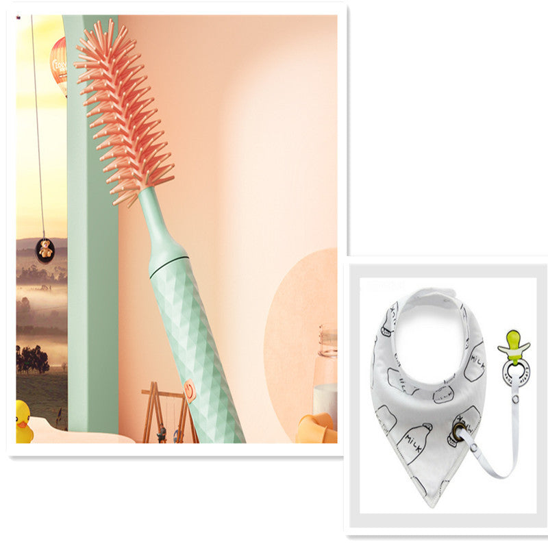 Electric Silicone Bottle Brush Set - 360° Rotating Pacifier Cleaning Brush with Lithium Battery