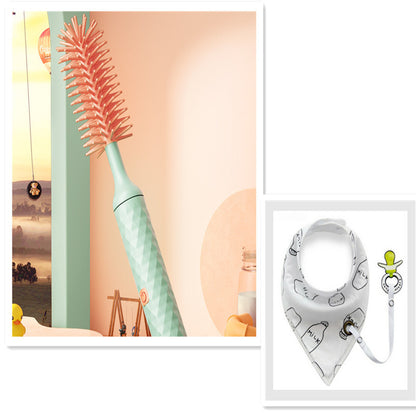 Electric Silicone Bottle Brush Set - 360° Rotating Pacifier Cleaning Brush with Lithium Battery