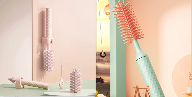 Electric Silicone Bottle Brush Set - 360° Rotating Pacifier Cleaning Brush with Lithium Battery