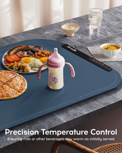 Willing 250W Warming Tray with Temperature Settings - Portable Food Warming Mat for Stainless Steel, Ceramic, and Glass Enamelware in Navy Blue