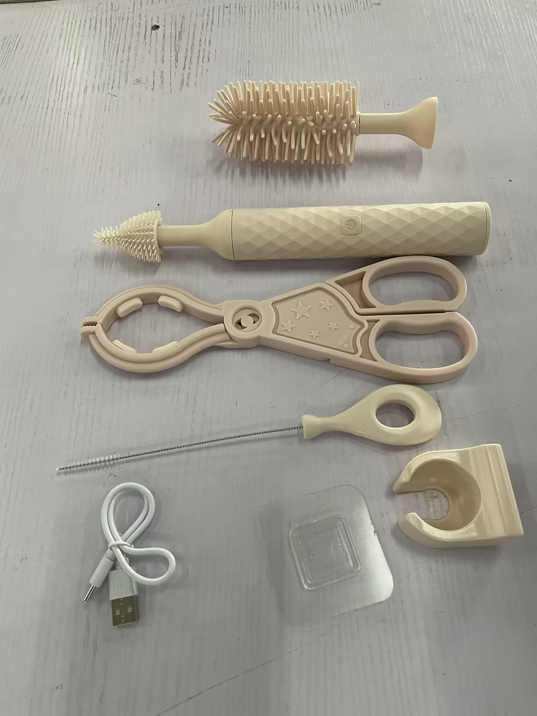 Electric Silicone Bottle Brush Set - 360° Rotating Pacifier Cleaning Brush with Lithium Battery