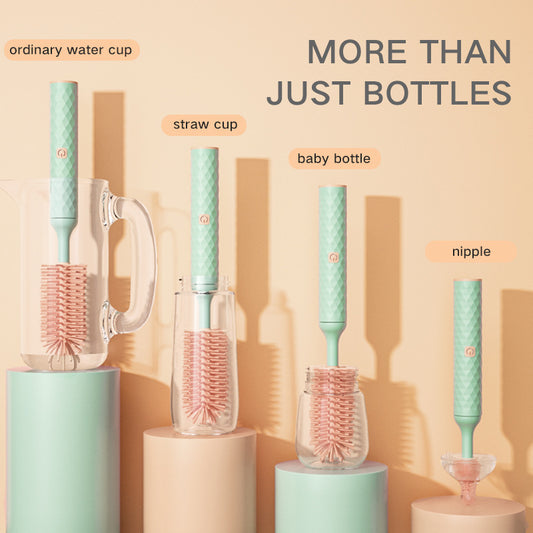 Electric Silicone Bottle Brush Set - 360° Rotating Pacifier Cleaning Brush with Lithium Battery