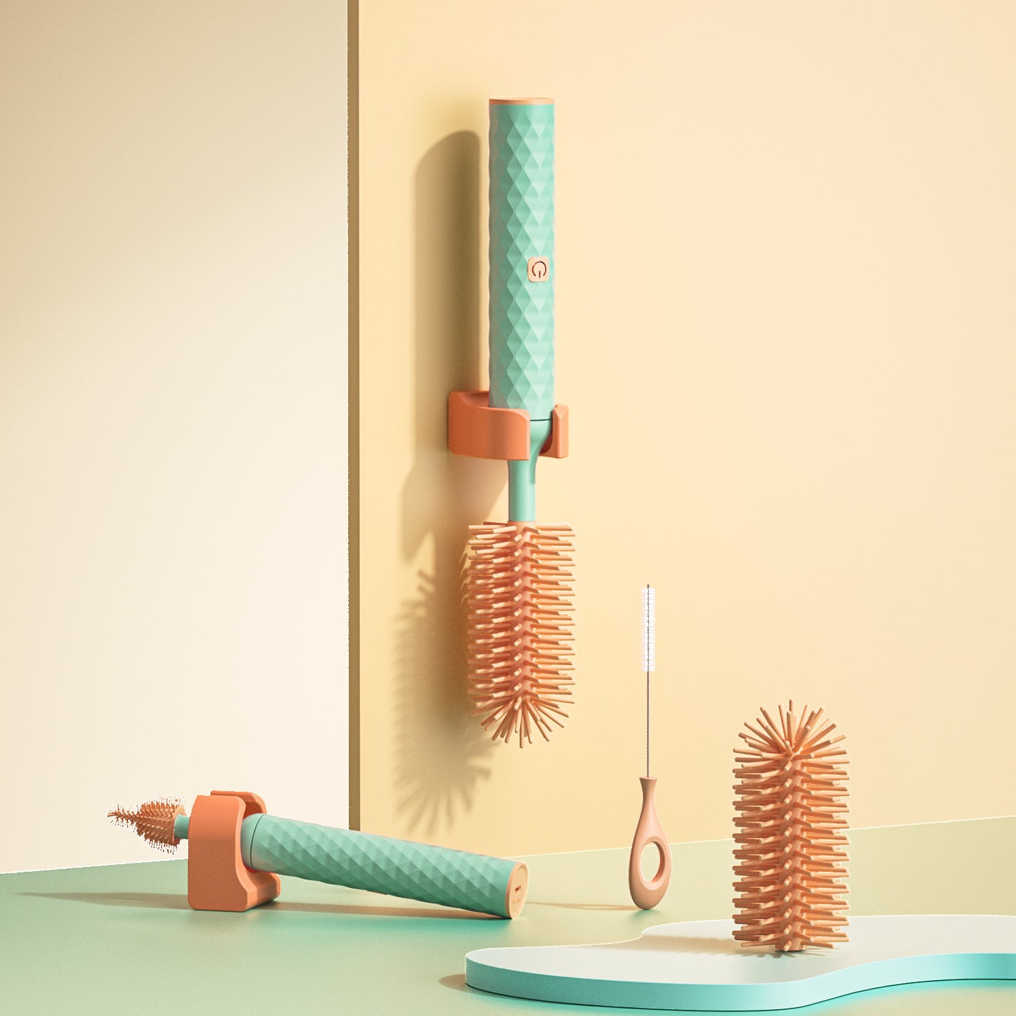 Electric Silicone Bottle Brush Set - 360° Rotating Pacifier Cleaning Brush with Lithium Battery
