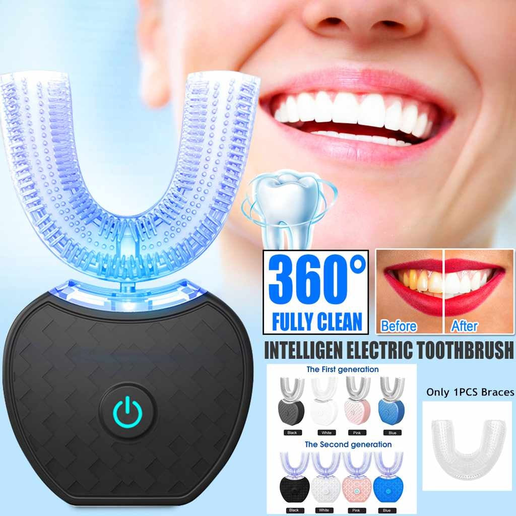 360 Degrees Automatic Electric Toothbrush with Blue Light Whitening, Waterproof U Type & USB Charging