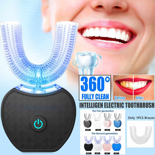 360 Degrees Automatic Electric Toothbrush with Blue Light Whitening, Waterproof U Type & USB Charging